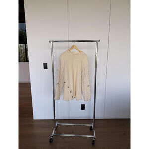 Men's Cream Knit Sweater-Textured Sleeve Shirt by WORE